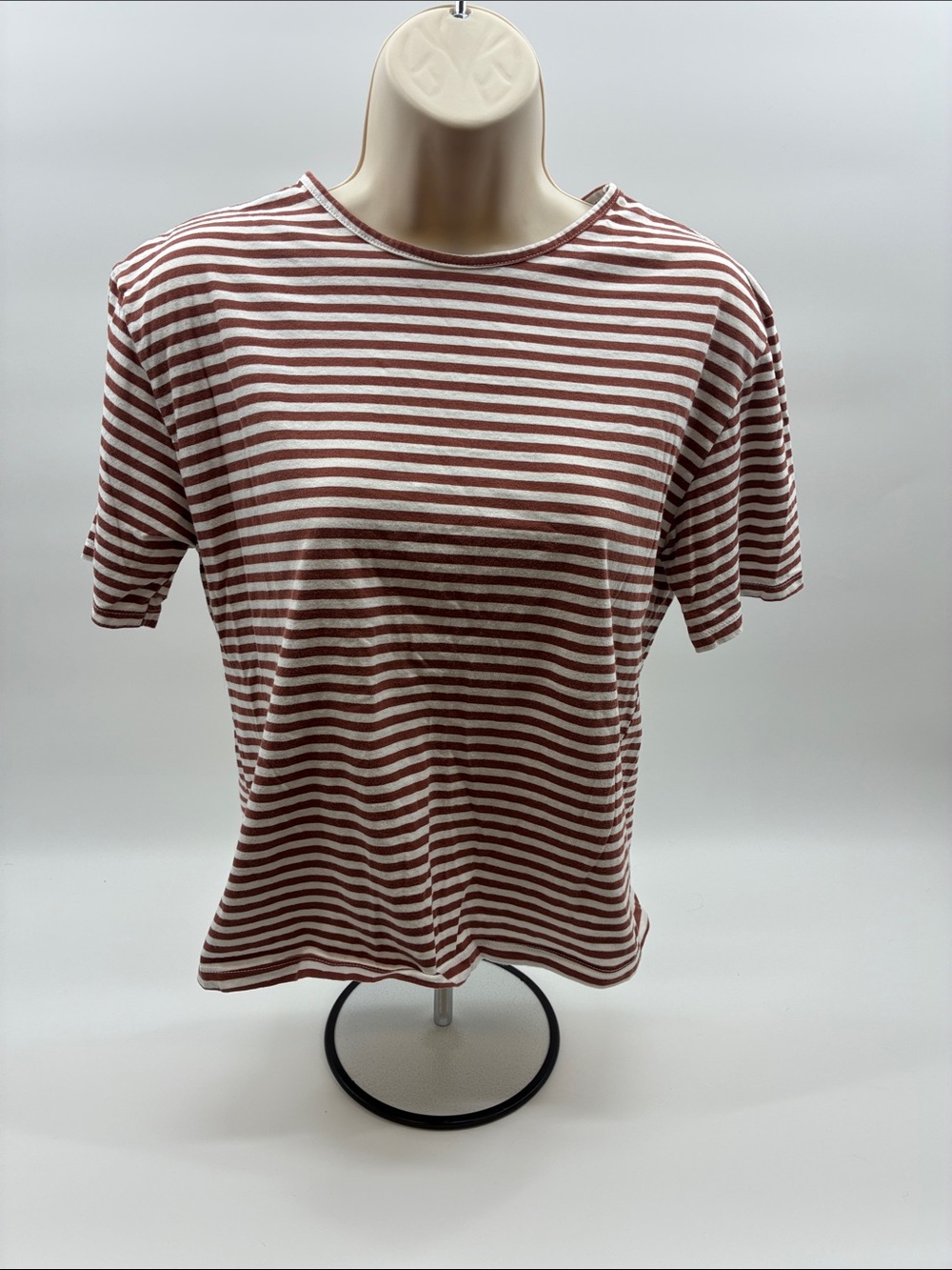 Mango Brown and White Striped Short-Sleeve Tee
